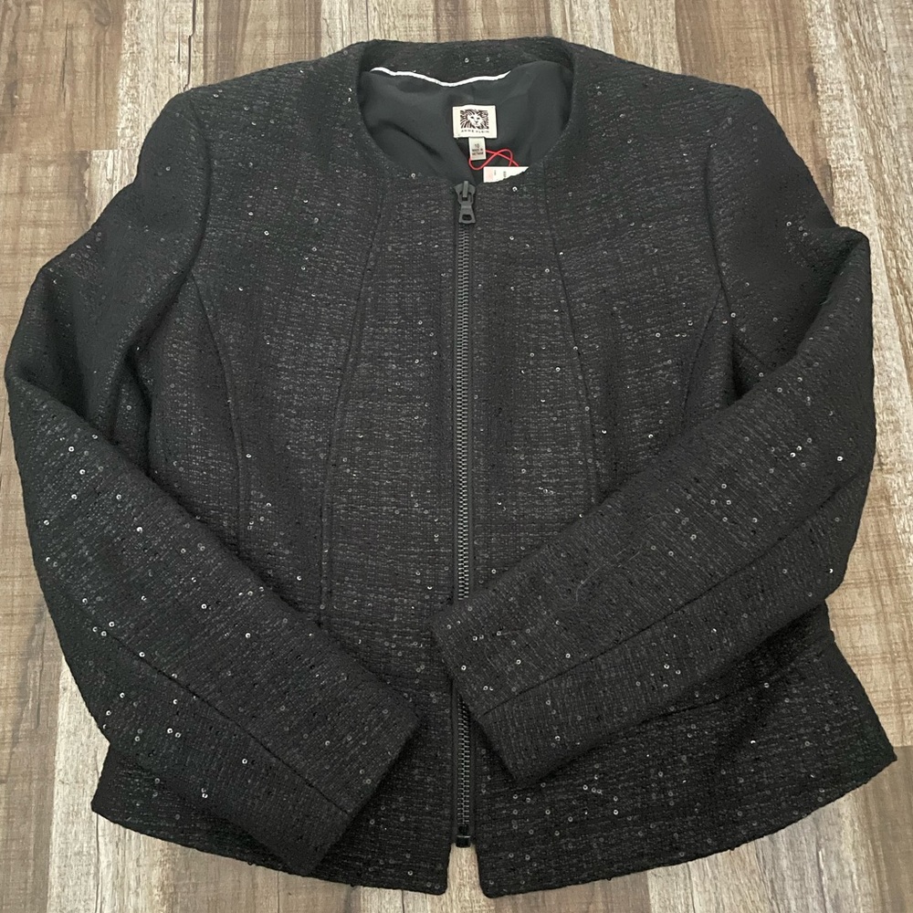 Anne Klein Black Sequin Jacket Size 10 NWT